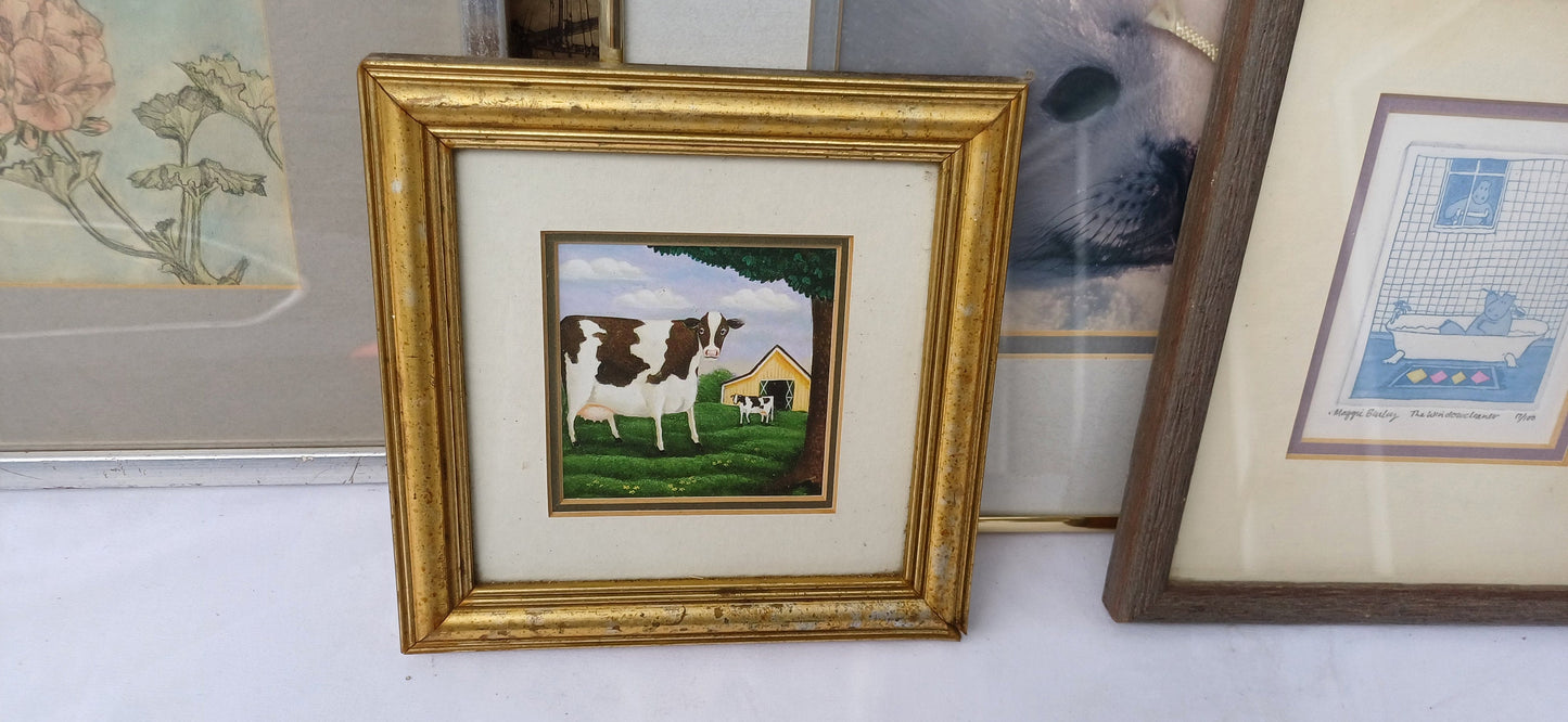 Collection of 6 Vintage Pictures Picture with Mounts Frames Framing Glazed with Boarded Backings Frame Artist Upcycling. Photo Photograph