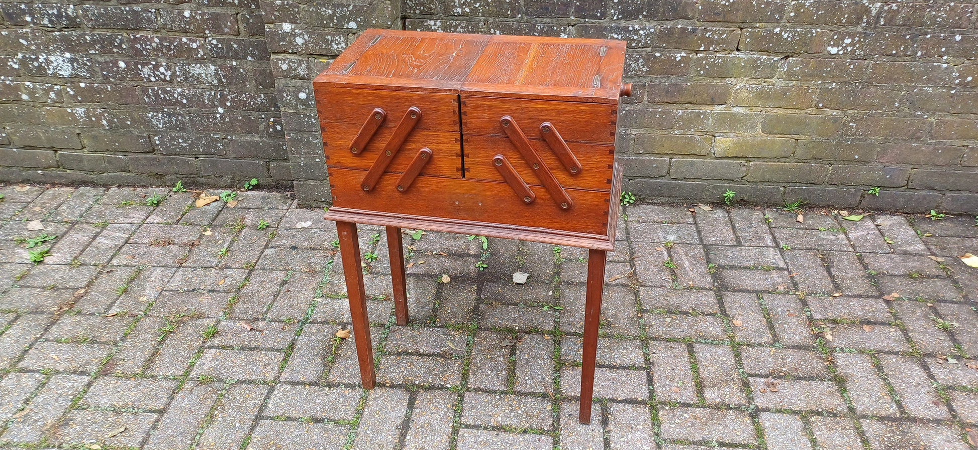 Vintage Solid Oak Tall Extending Workbox Storage