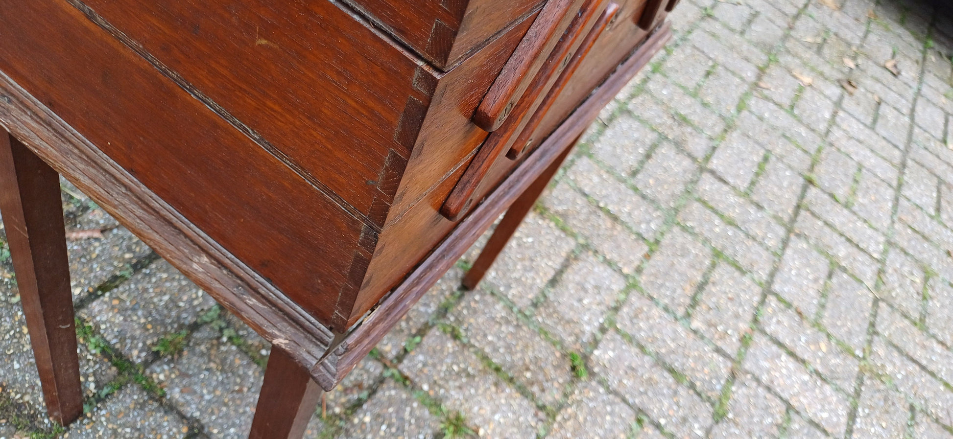 Vintage Solid Oak Tall Extending Workbox Storage
