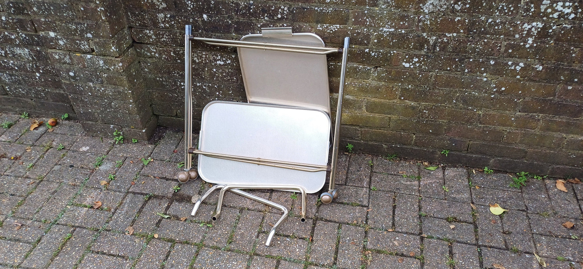 Quirky Vintage Metal Retro 2 Tier Trolley Metal Trays Lift Out Side Table Folding
