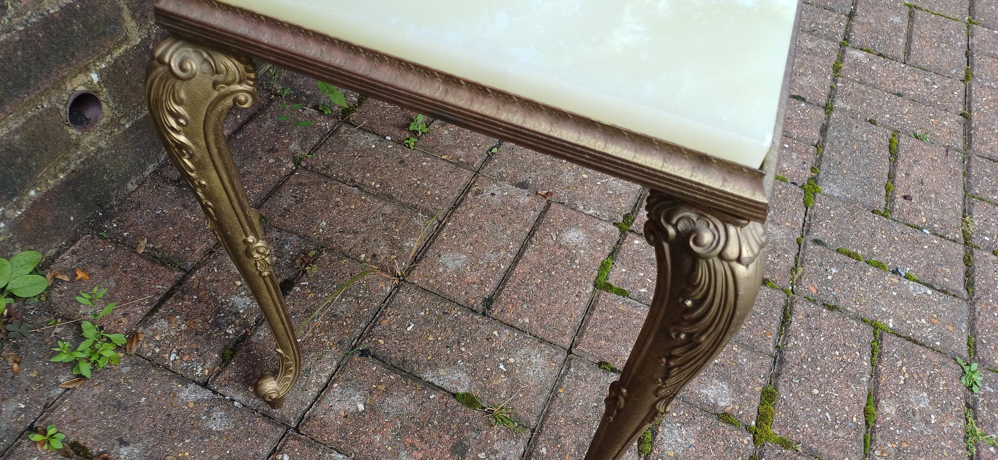 Vintage Retro Gold Metal Coffee Table with Onyx Top