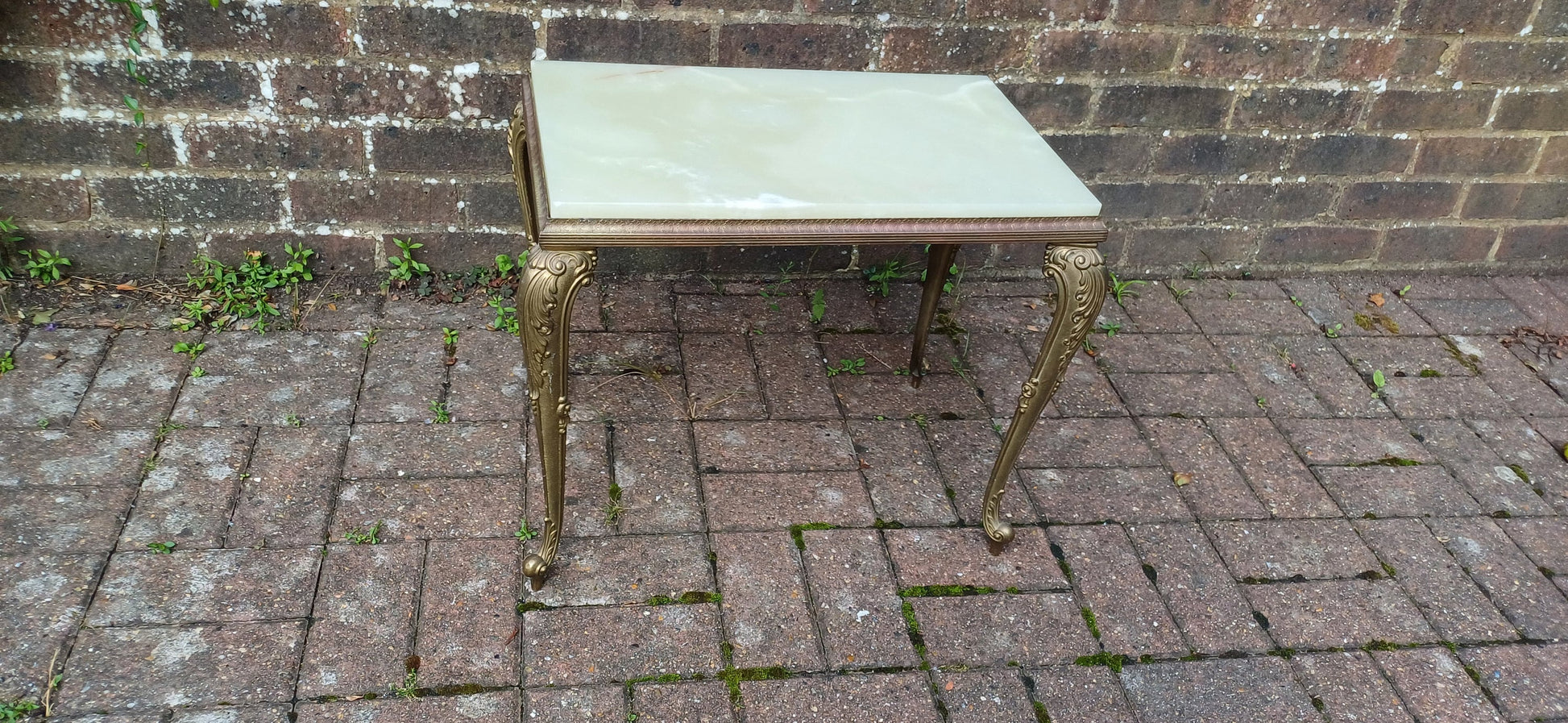 Vintage Retro Gold Metal Coffee Table with Onyx Top