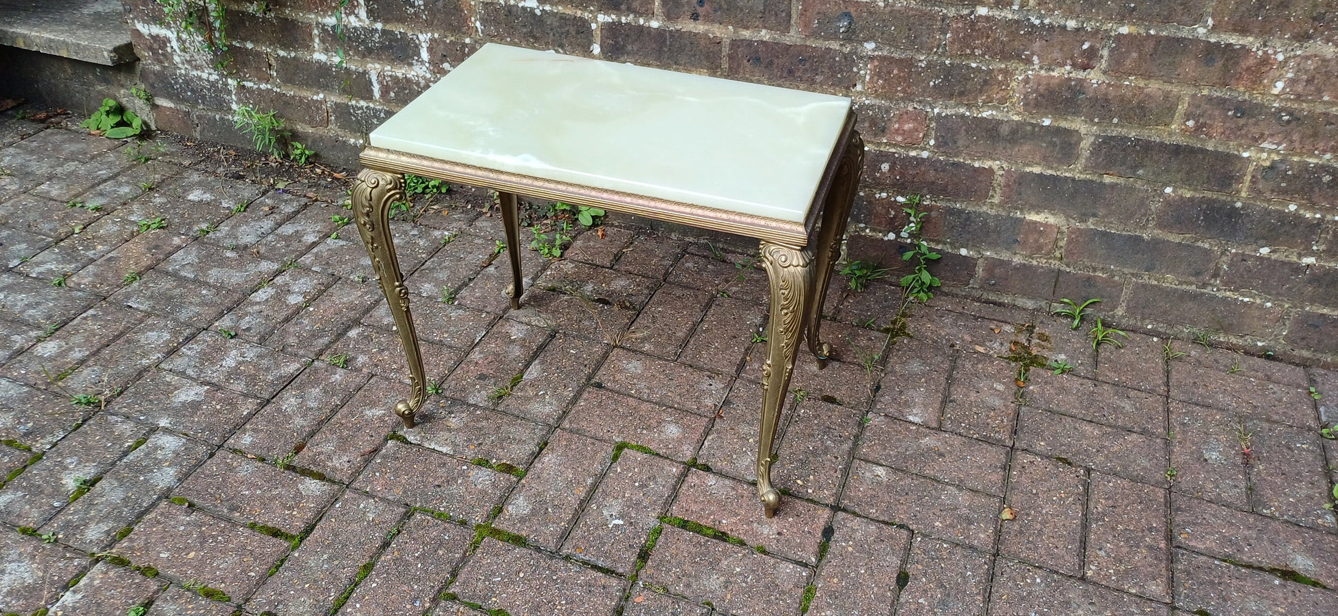 Vintage Retro Gold Metal Coffee Table with Onyx Top