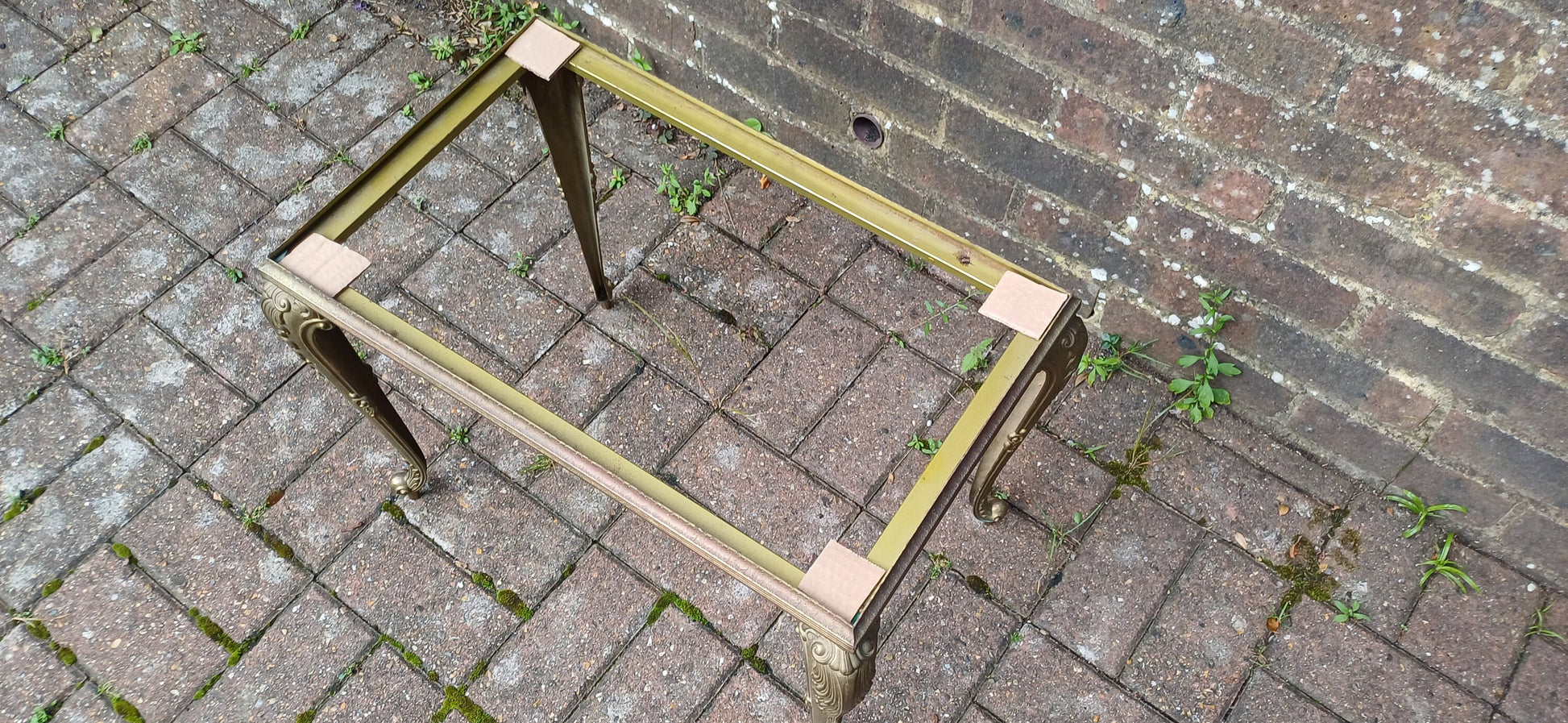Vintage Retro Gold Metal Coffee Table with Onyx Top