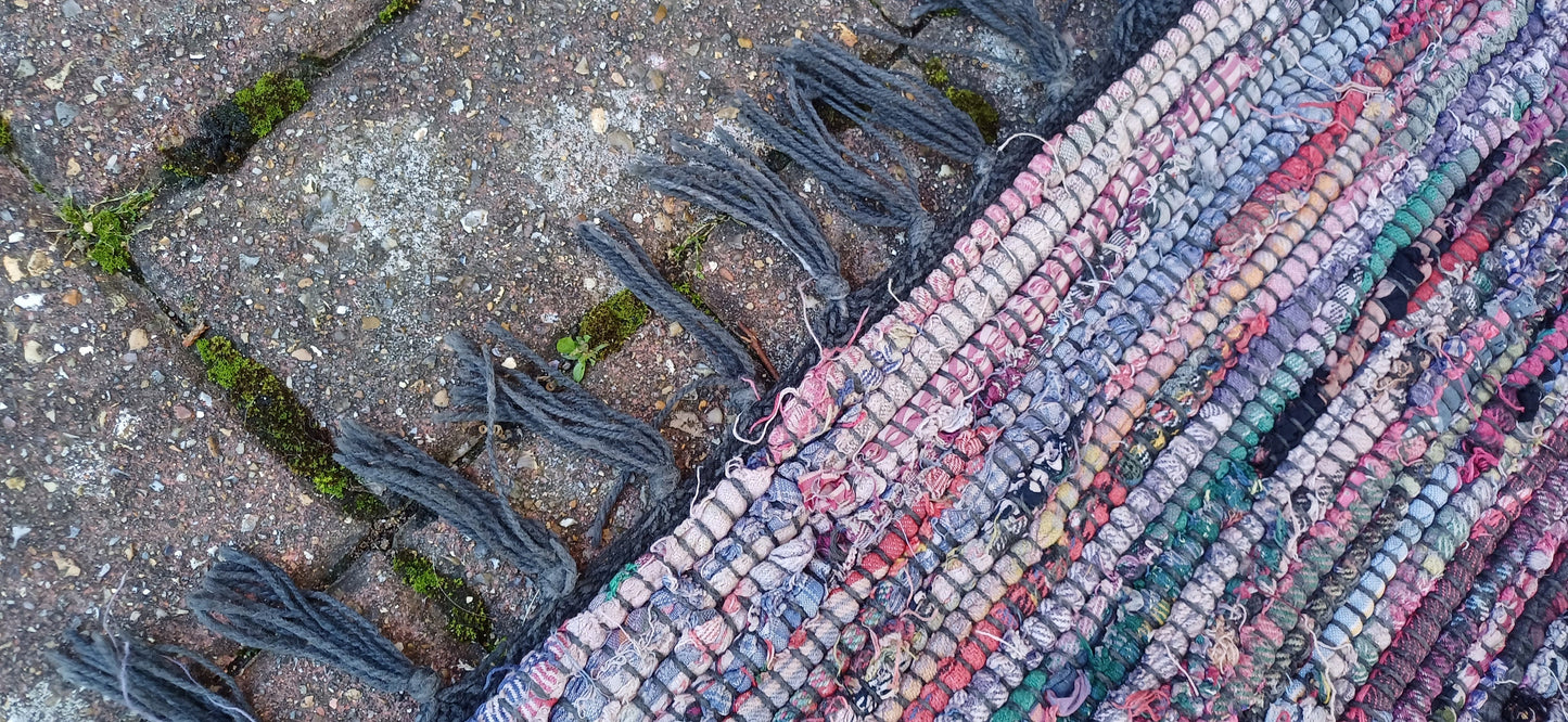 Large Vintage Classic 80s Woven Recycled Cotton Rag Rug.