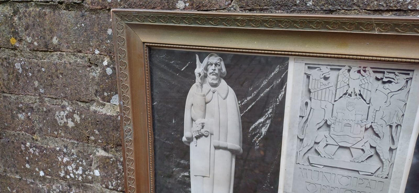 Vintage photographs in vintage gilt frame glazed - black and white assortment stonemasonry or sculpturing - J H Brown