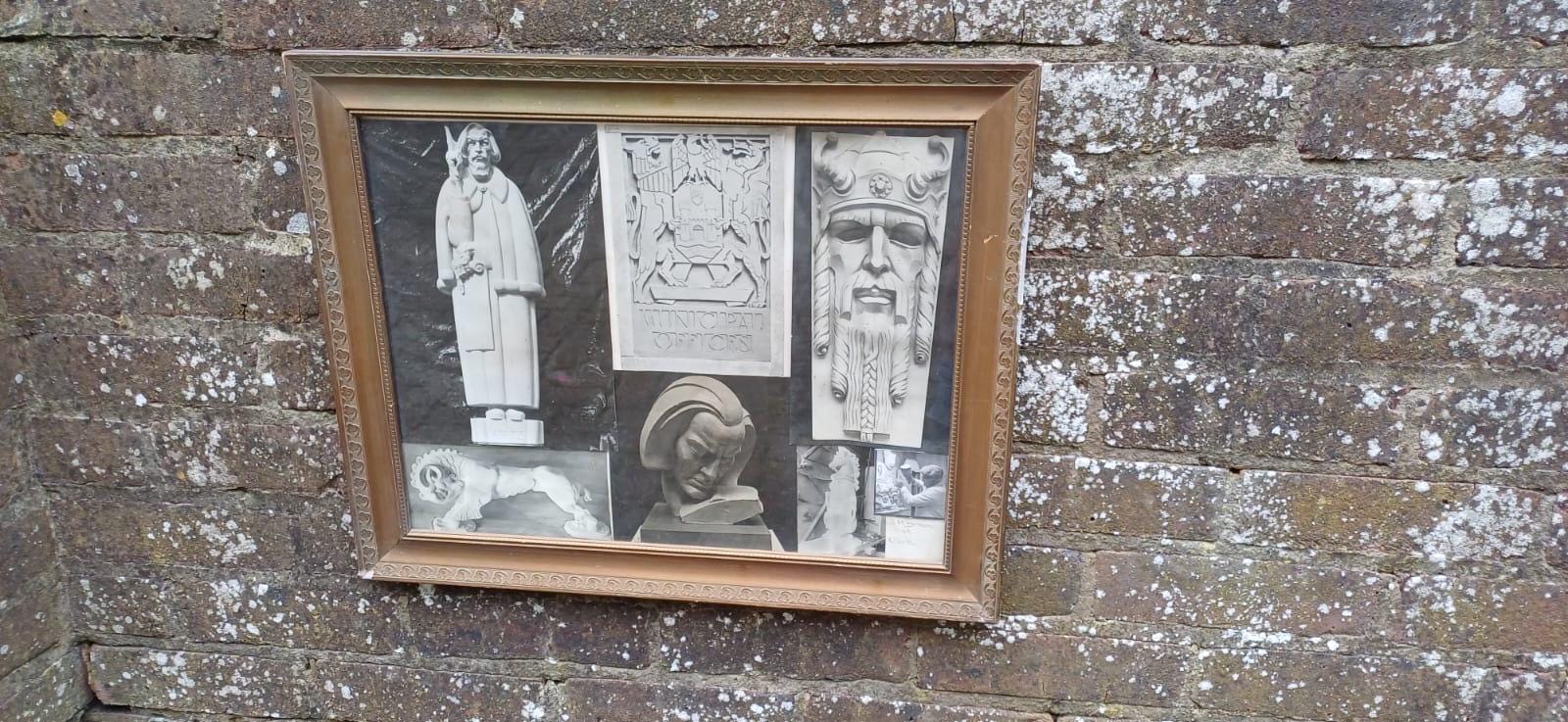 Vintage photographs in vintage gilt frame glazed - black and white assortment stonemasonry or sculpturing - J H Brown