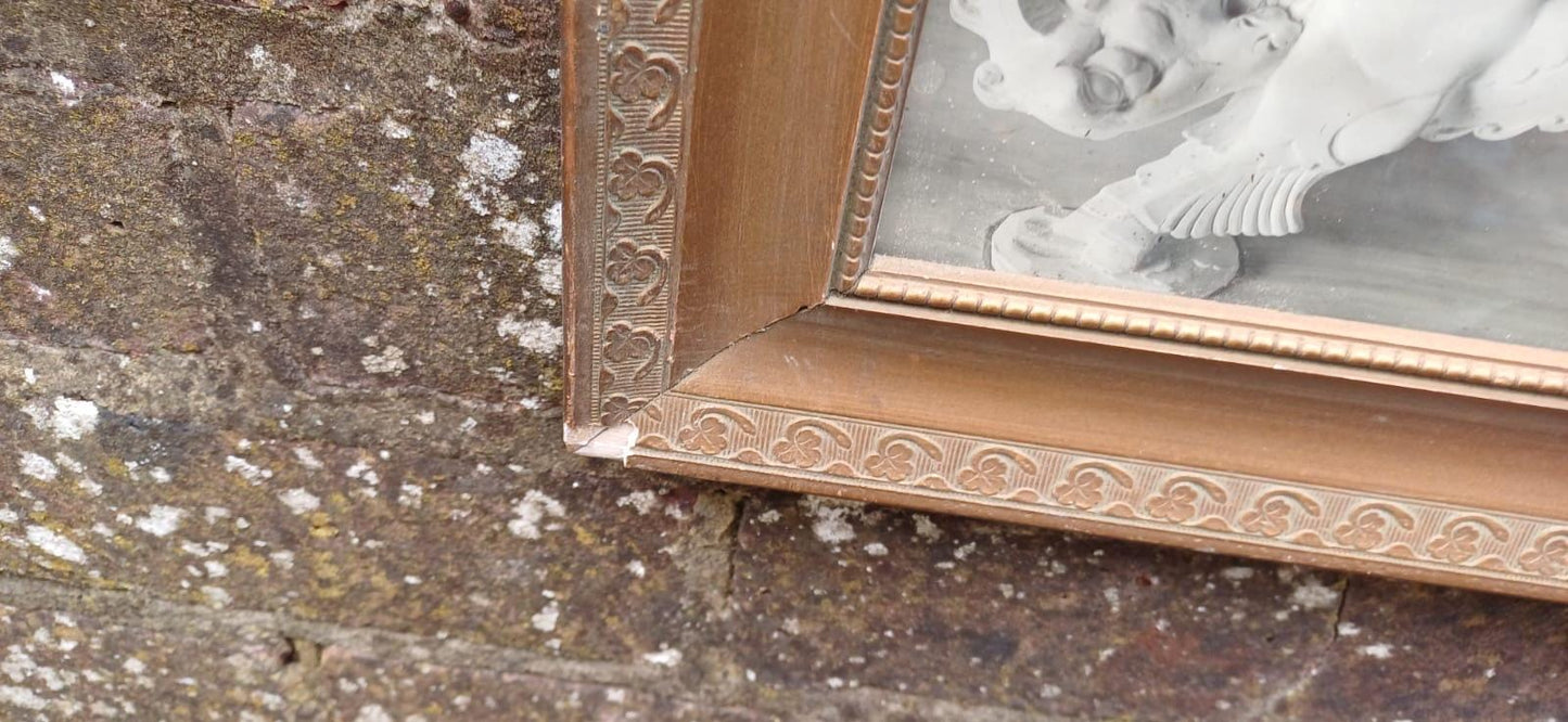 Vintage photographs in vintage gilt frame glazed - black and white assortment stonemasonry or sculpturing - J H Brown