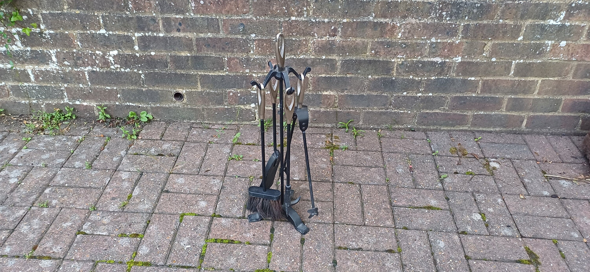 Set of Vintage Style Iron Fireplace Companion Set Shovel Brush Scoop Clasps
