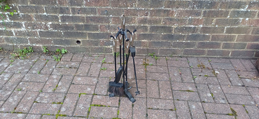 Set of Vintage Style Iron Fireplace Companion Set Shovel Brush Scoop Clasps