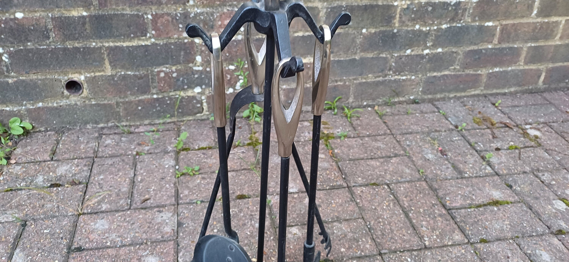 Set of Vintage Style Iron Fireplace Companion Set Shovel Brush Scoop Clasps