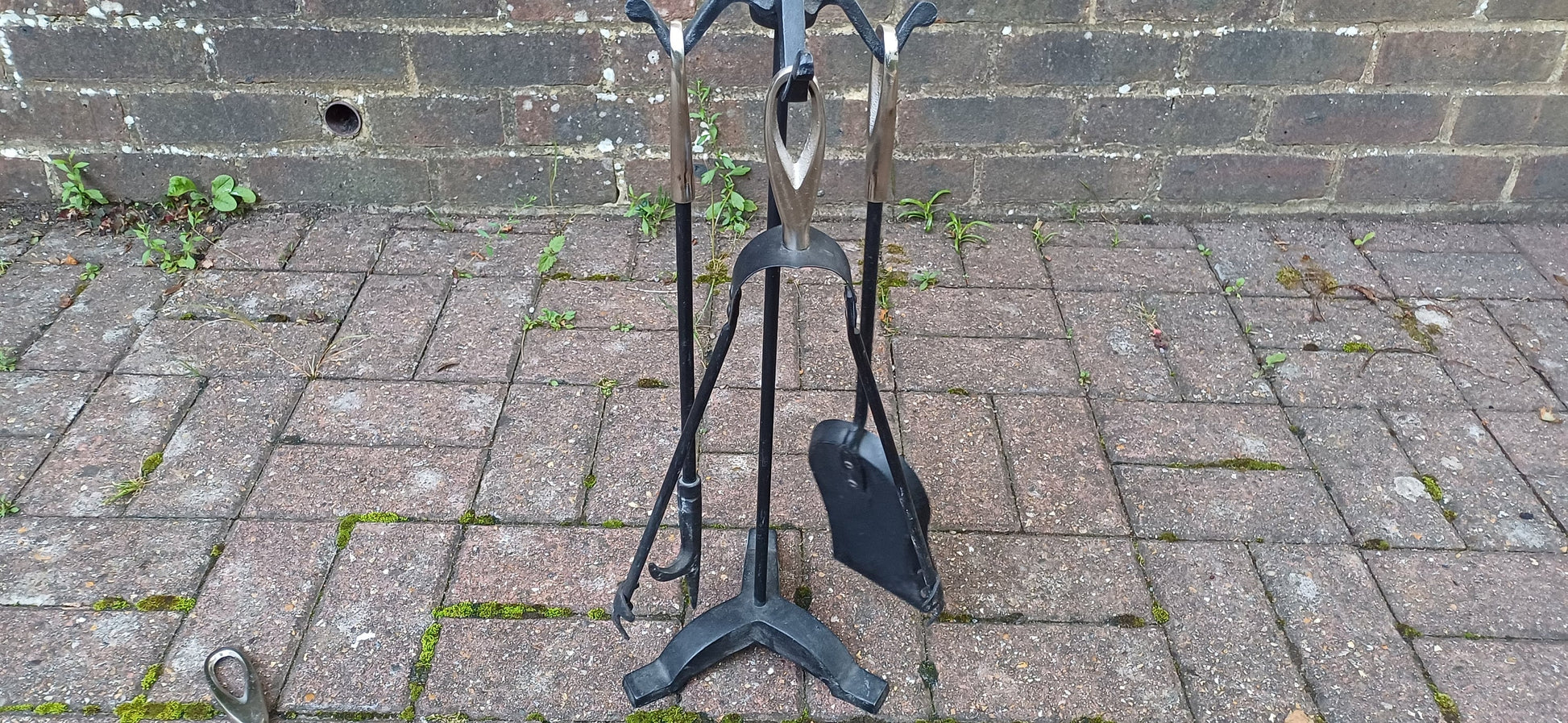 Set of Vintage Style Iron Fireplace Companion Set Shovel Brush Scoop Clasps