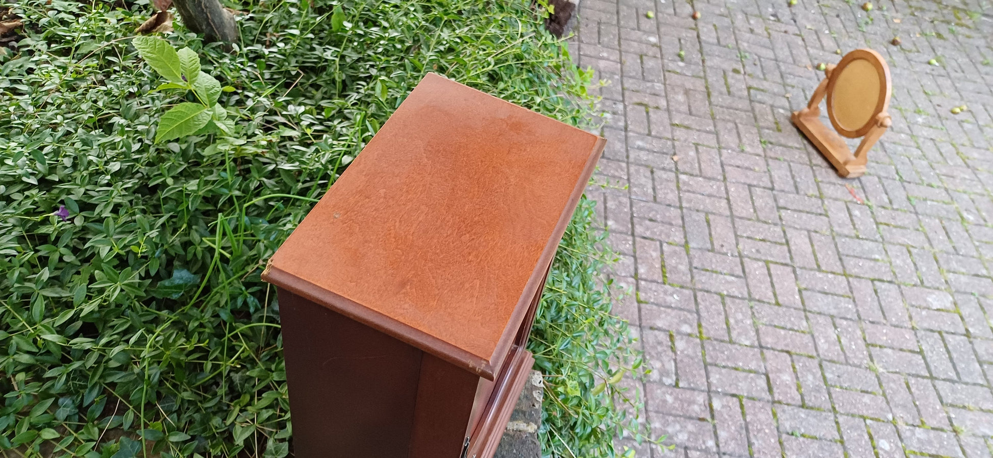 Vintage 70s Jewellery Storage Box Vanity Cupboard Walnut Effect with Mirror.