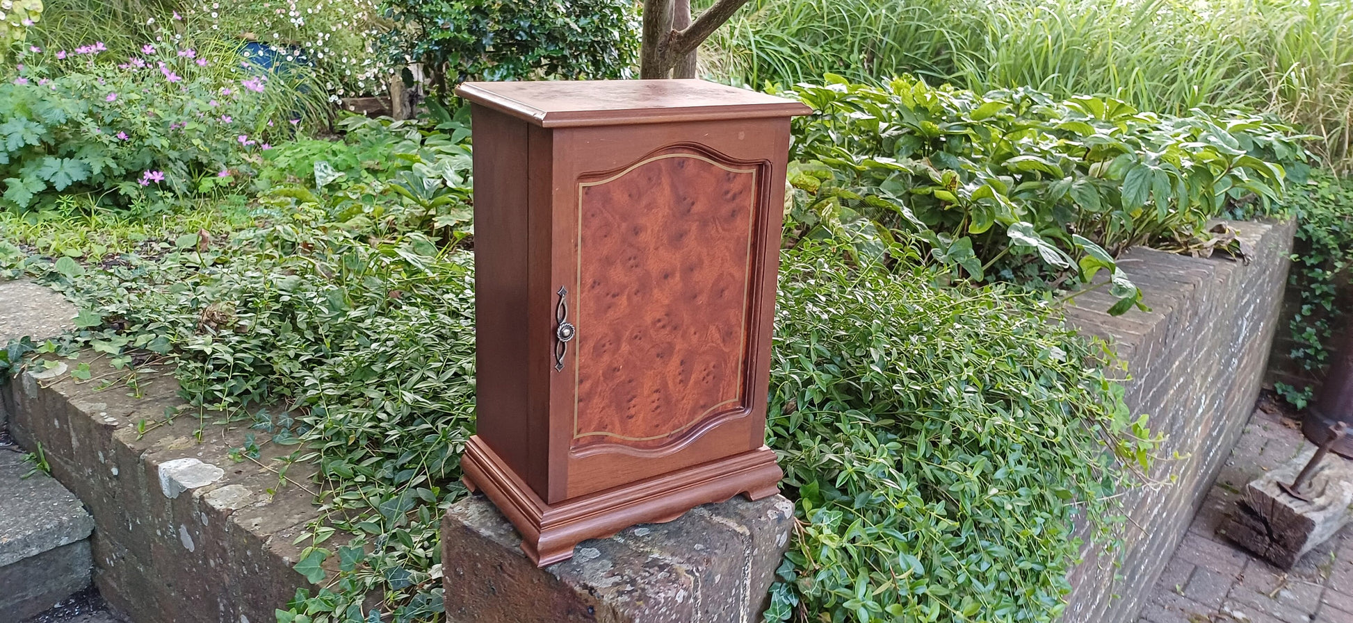 Vintage 70s Jewellery Storage Box Vanity Cupboard Walnut Effect with Mirror.