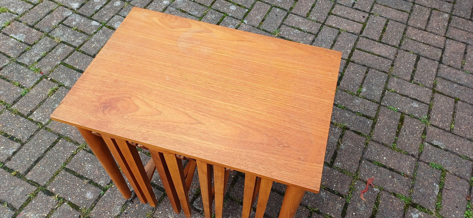 Iconic Danish Teak Vintage Retro Poul Hundevad Coffee Table on Castors Bedside Side Occasional. Nest with Four Auxiliary Folding Tables.