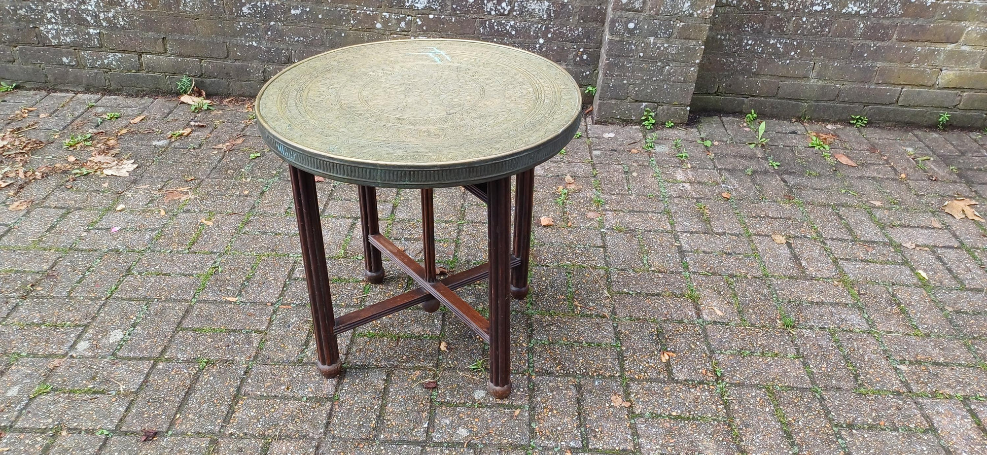 Vintage Mahogany and Brass Benares Table Coffee Side Occasional Decorative Folding.