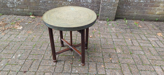 Vintage Mahogany and Brass Benares Table Coffee Side Occasional Decorative Folding.