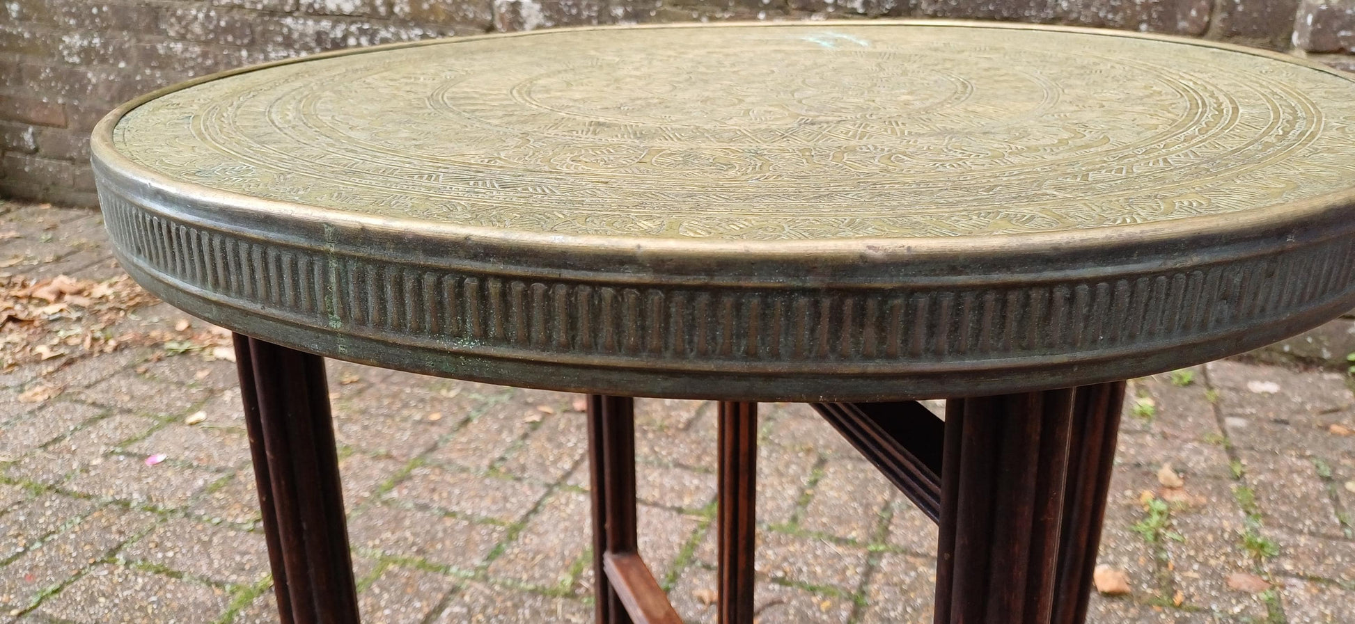Vintage Mahogany and Brass Benares Table Coffee Side Occasional Decorative Folding.