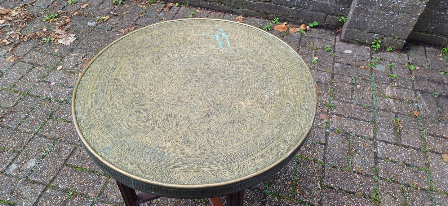 Vintage Mahogany and Brass Benares Table Coffee Side Occasional Decorative Folding.