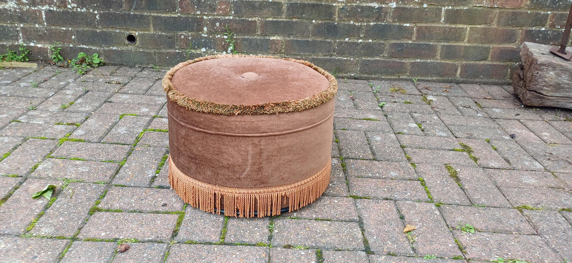 Classic 70s 9r 80s Brown Dralon Velvet Pouffe Cushion Stool Sherbourne