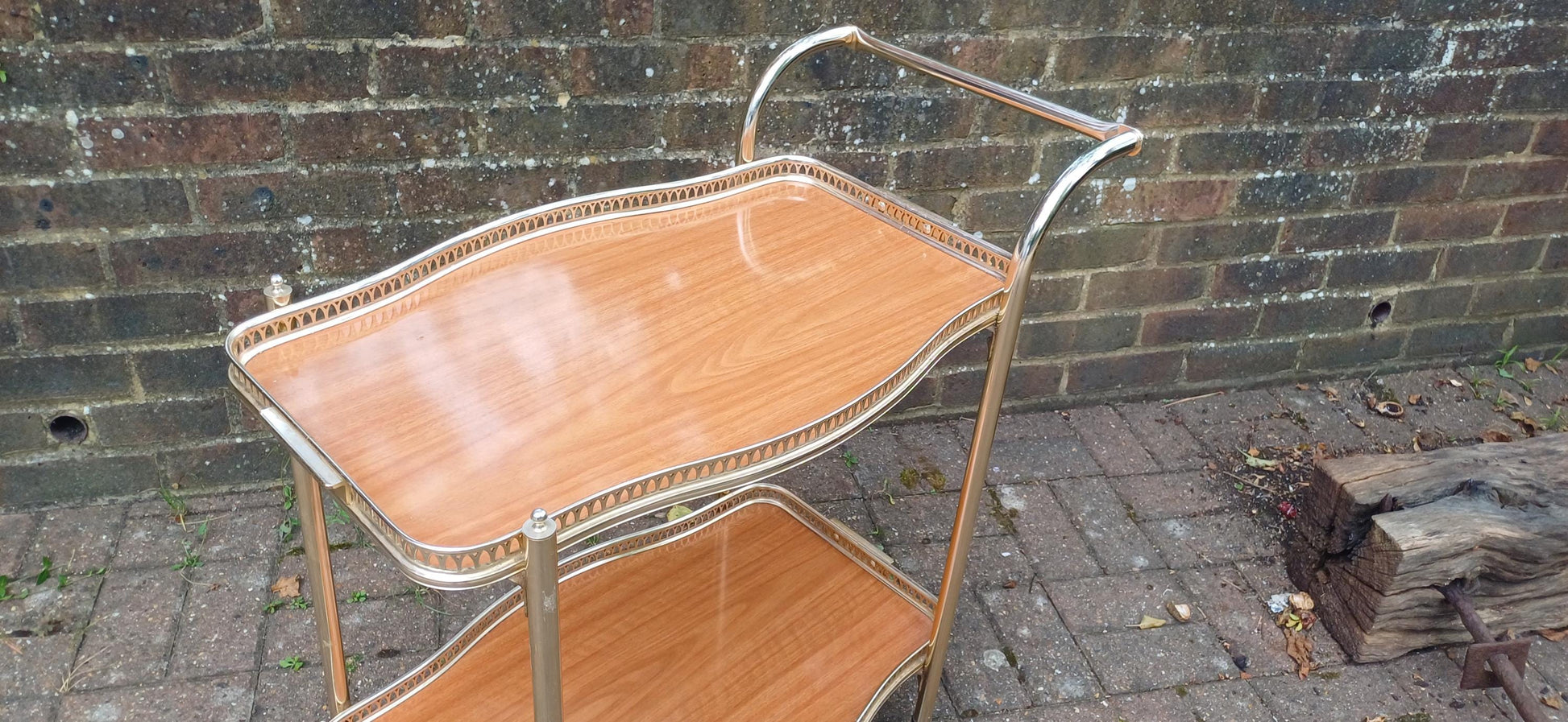 Retro Kitsch 70S Light Tubular Metal Trolley Melamine Faux Wood Surfaces VGC ‘Woodmet’