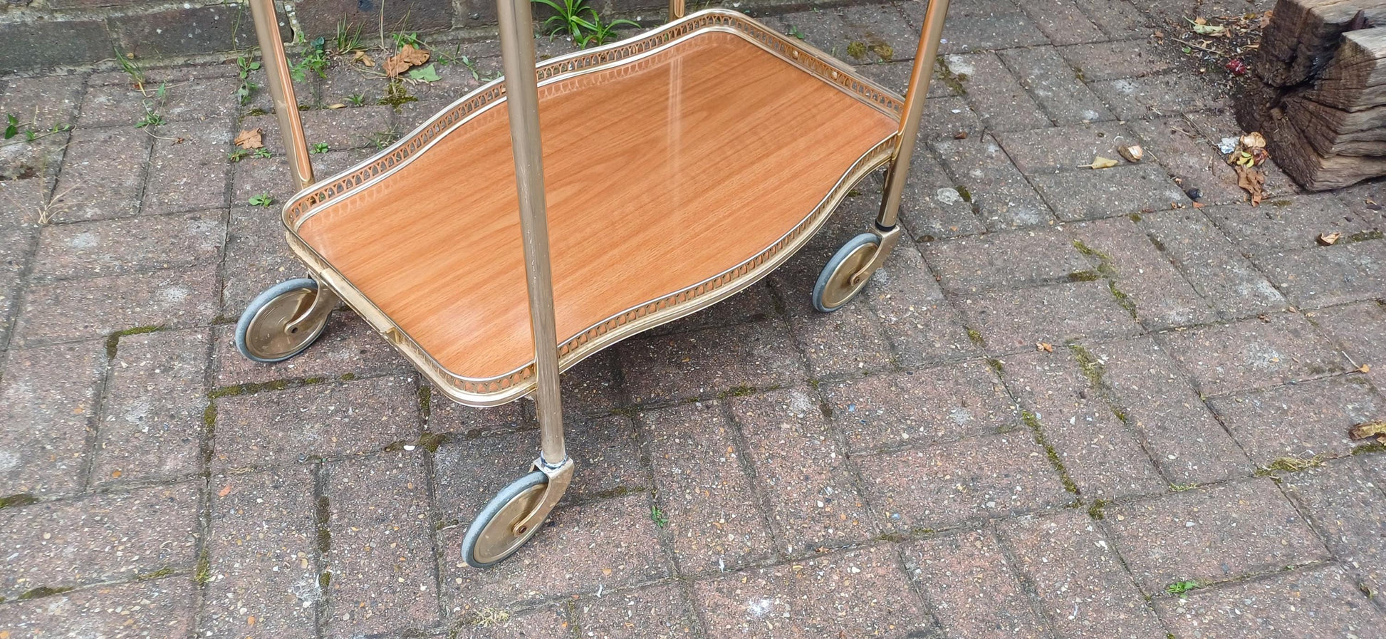 Retro Kitsch 70S Light Tubular Metal Trolley Melamine Faux Wood Surfaces VGC ‘Woodmet’