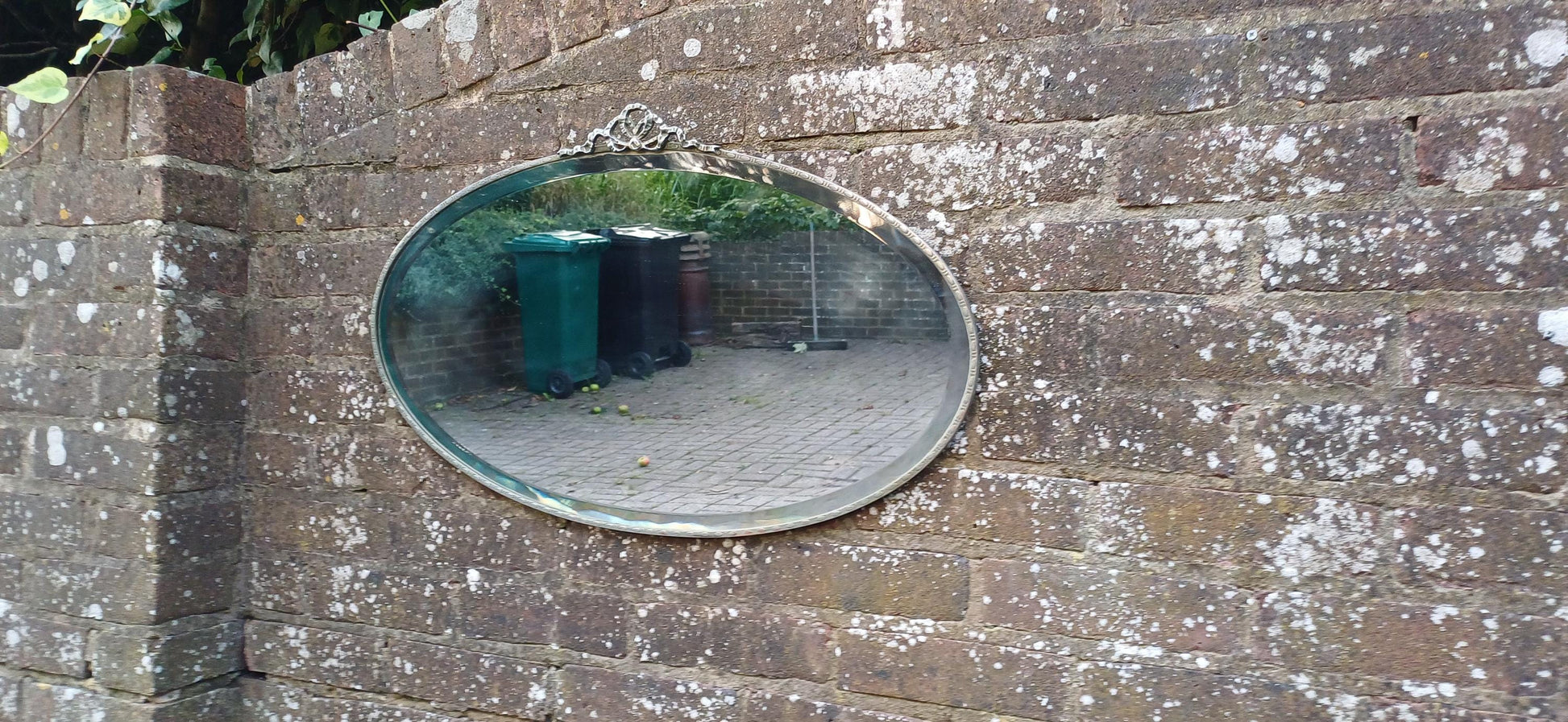 Vintage Retro Oval Mirror Chrome Frame and Motif Art Deco