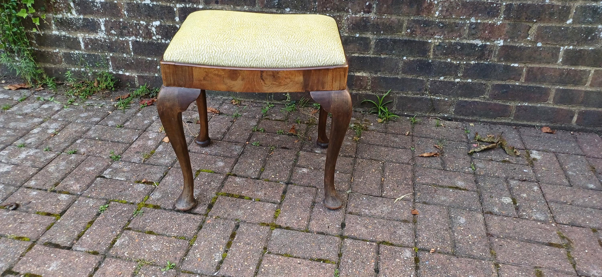 Superb Vintage Mahogany and Walnut Newly Upholstered Stool Cabriole Legs. Piano Dressing Table. Jacquard Weave