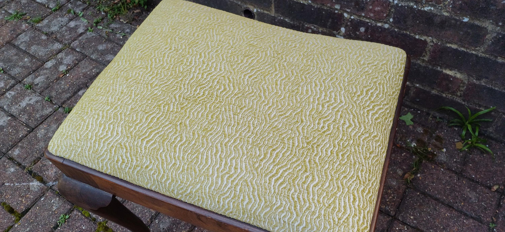 Superb Vintage Mahogany and Walnut Newly Upholstered Stool Cabriole Legs. Piano Dressing Table. Jacquard Weave