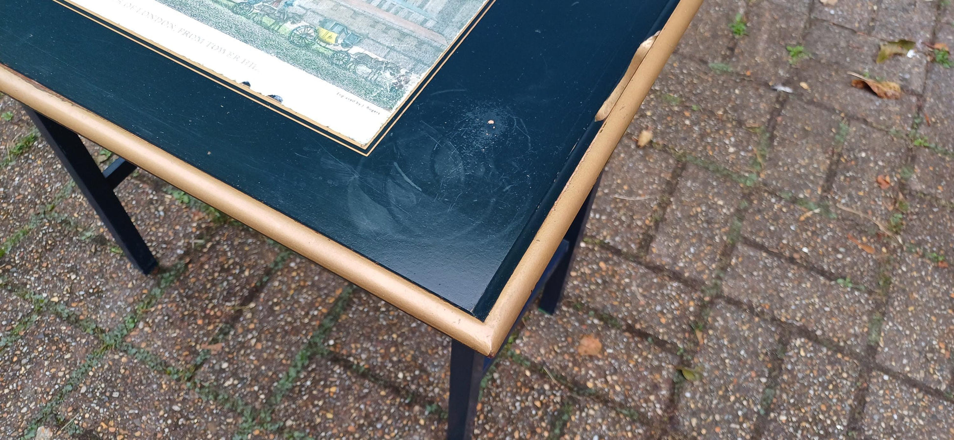 Useful Vintage 60s Style Folding Utility Coffee Side Occasional Table The Tower of London Motif.