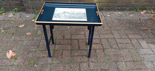Useful Vintage 60s Style Folding Utility Coffee Side Occasional Table The Tower of London Motif.