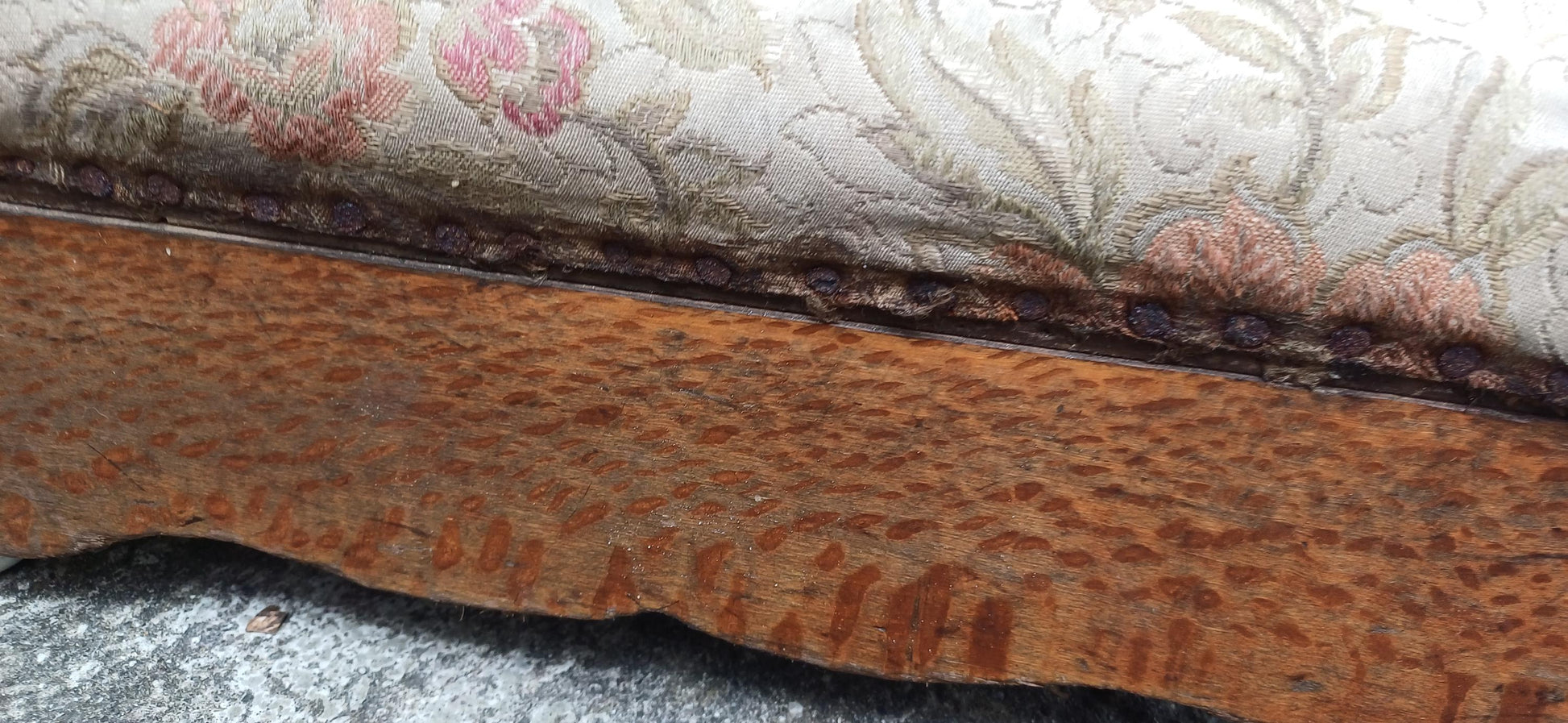 Vintage Victorian Upholstered European Footstool Stool Porcelain Feet Flower Floral Upholstry.
