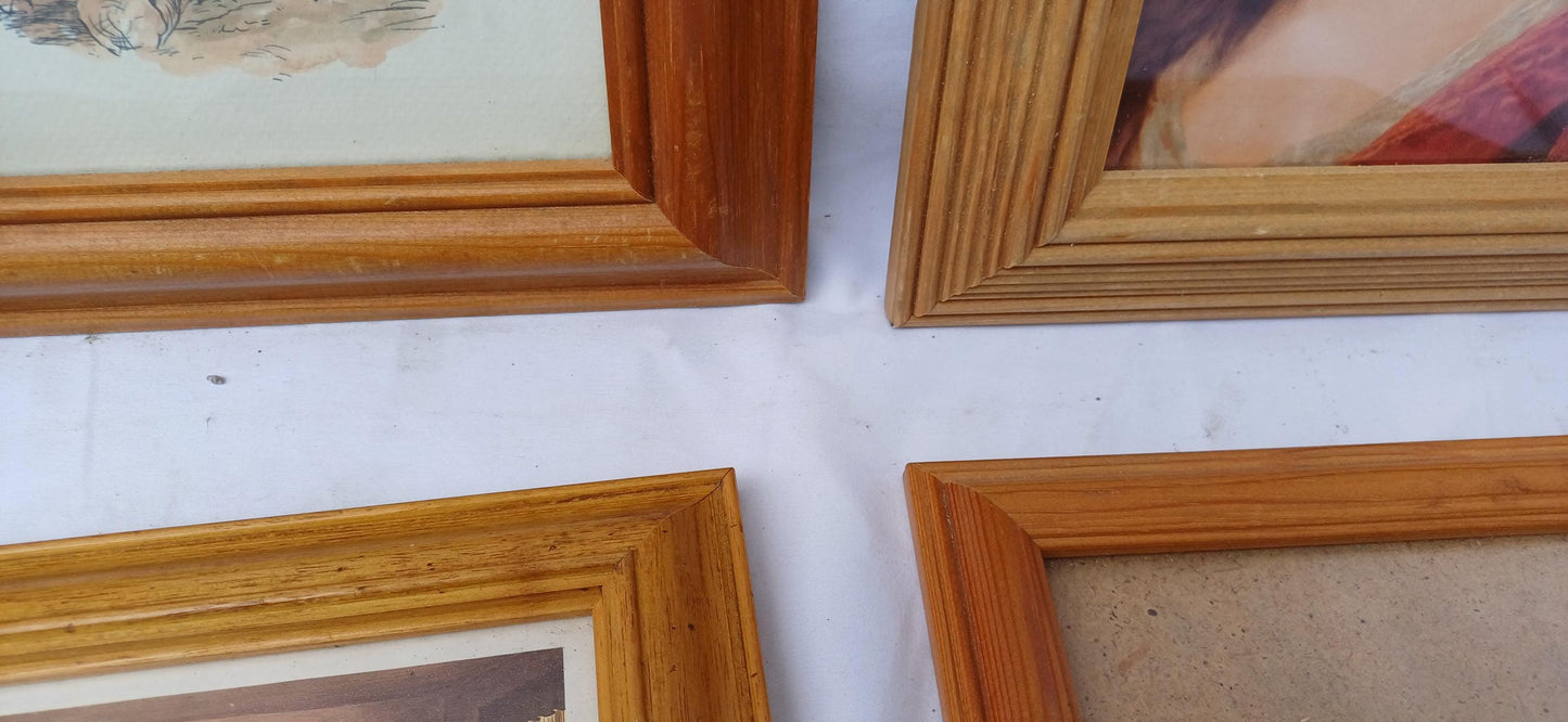 Collection of 6 Pine etc Vintage Pictures Picture Frames Framing Glazed with Boarded Backings Frame Photograph Artist Upcycling Project.