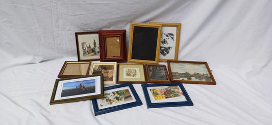 Collection of 11 Vintage Pictures Picture Frames Framing Glazed with Boarded Backings Frame Photo Photograph Artist Upcycling Project.