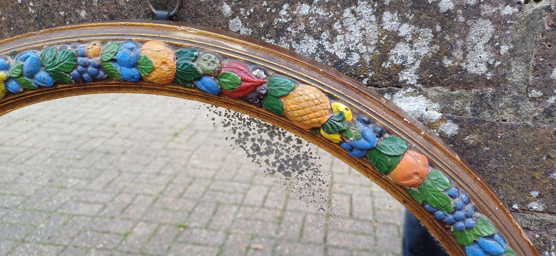 Huge Gold and Painted Vintage Victorian Round Wall Mirror.