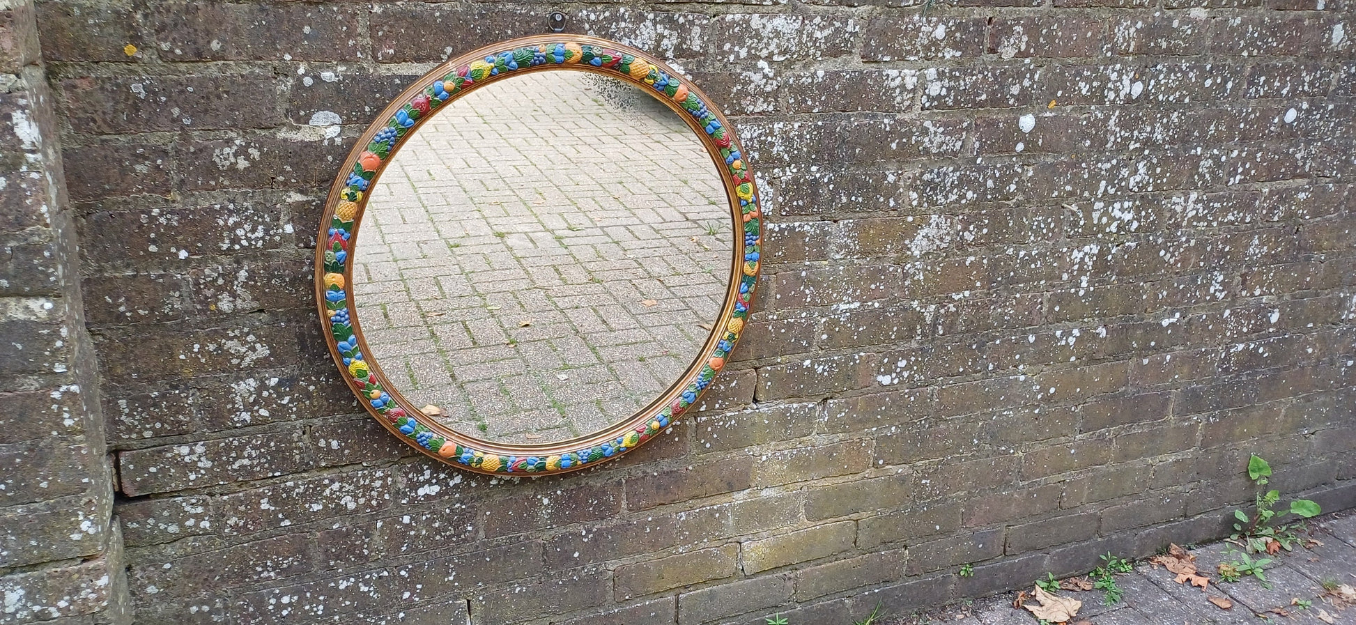 Huge Gold and Painted Vintage Victorian Round Wall Mirror.
