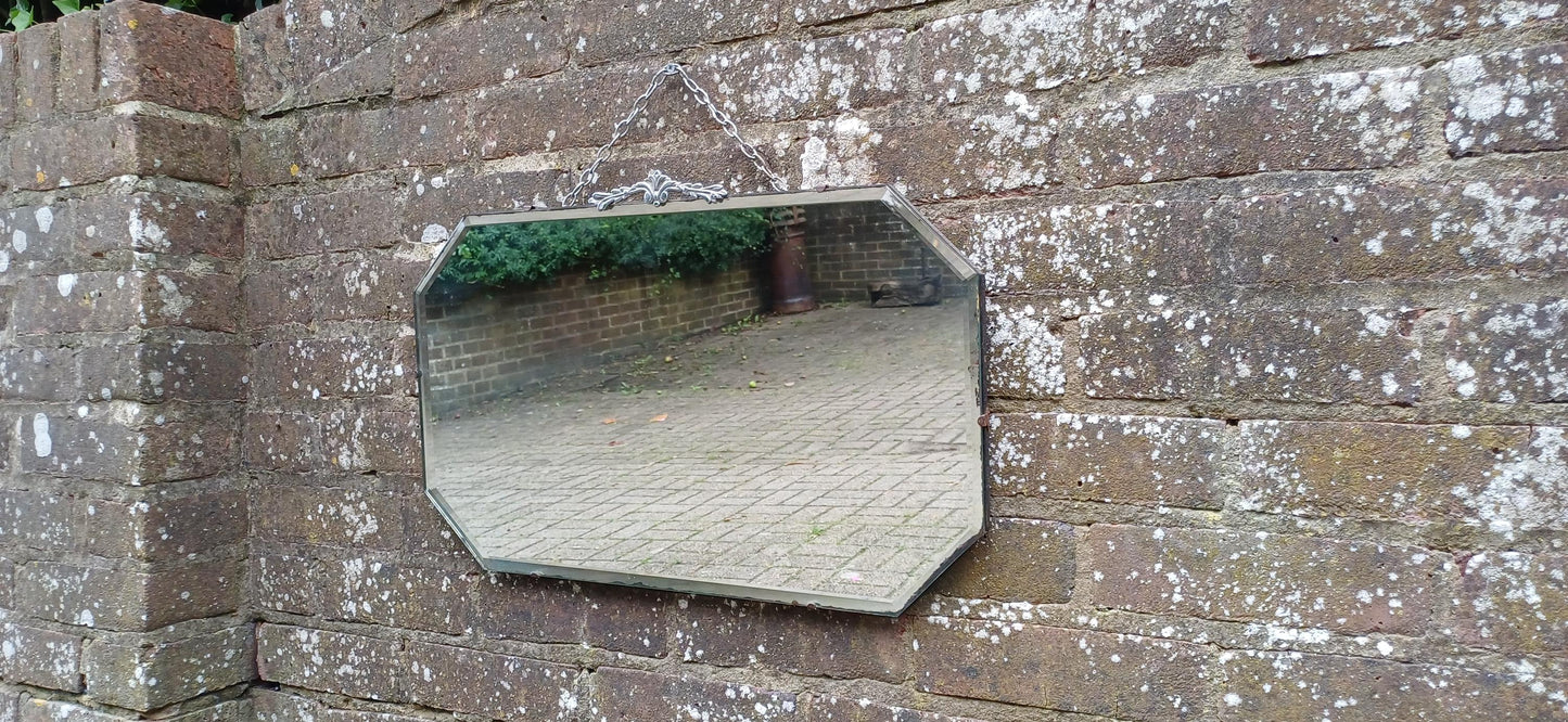 Hexagonal Vintage Retro Art Deco Frameless Shaped Decorative Wall Mirror. Chrome Motif Decoration.