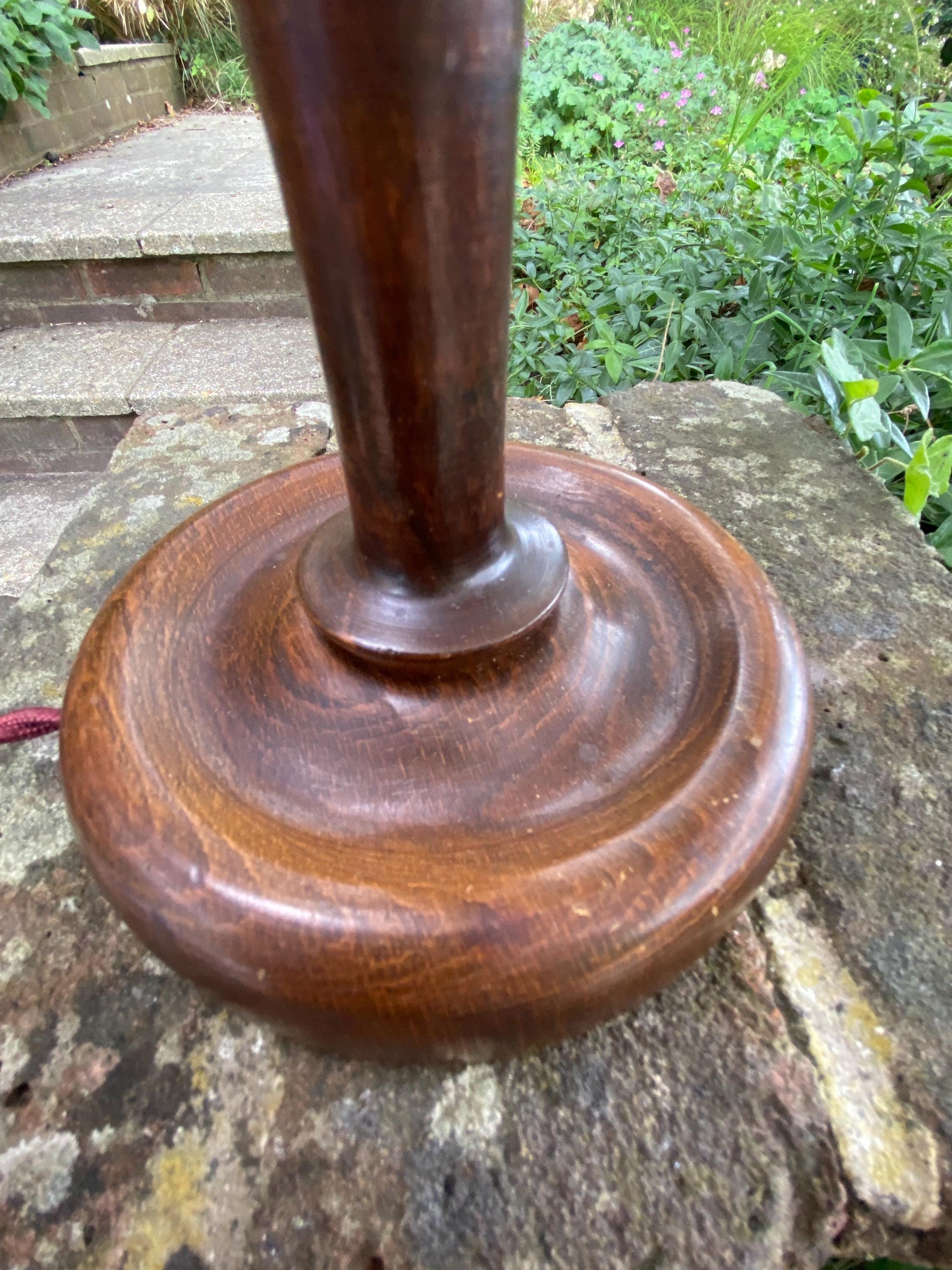 1920s BAKELITE and wooden vintage candlestick lamp, original wiring in burgundy & bakelilte lightbulb fitment - original vintage table lamp