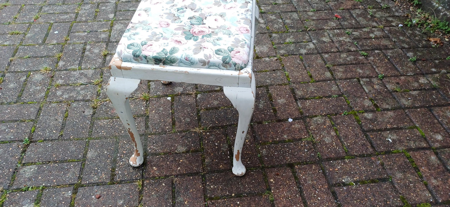Vintage Retro Painted Shabby Chic Upholstered Stool Lift Out Seat White Flower Floral