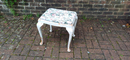 Vintage Retro Painted Shabby Chic Upholstered Stool Lift Out Seat White Flower Floral