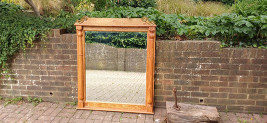 Huge Vintage Chunky French Wood and Brass Over Mantel Mirror Bevelled Glass. 121 x 102 cm