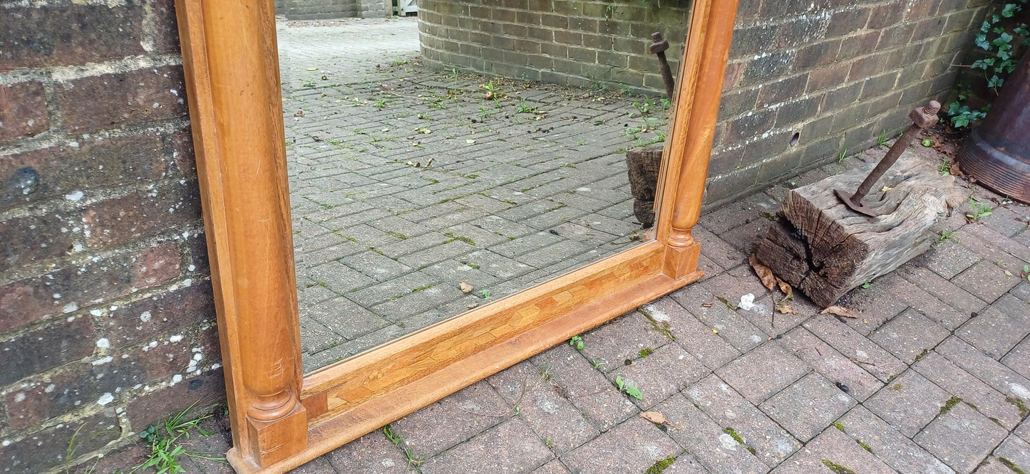 Huge Vintage Chunky French Wood and Brass Over Mantel Mirror Bevelled Glass. 121 x 102 cm