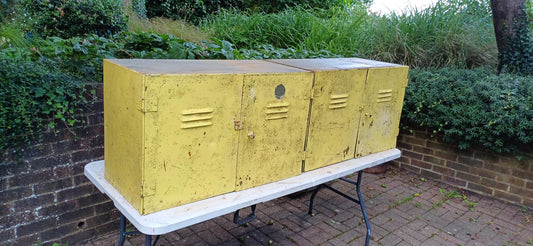 Pair of Industrial Metal Painted Storage Cupboards Project Freestanding or Wall Hanging.