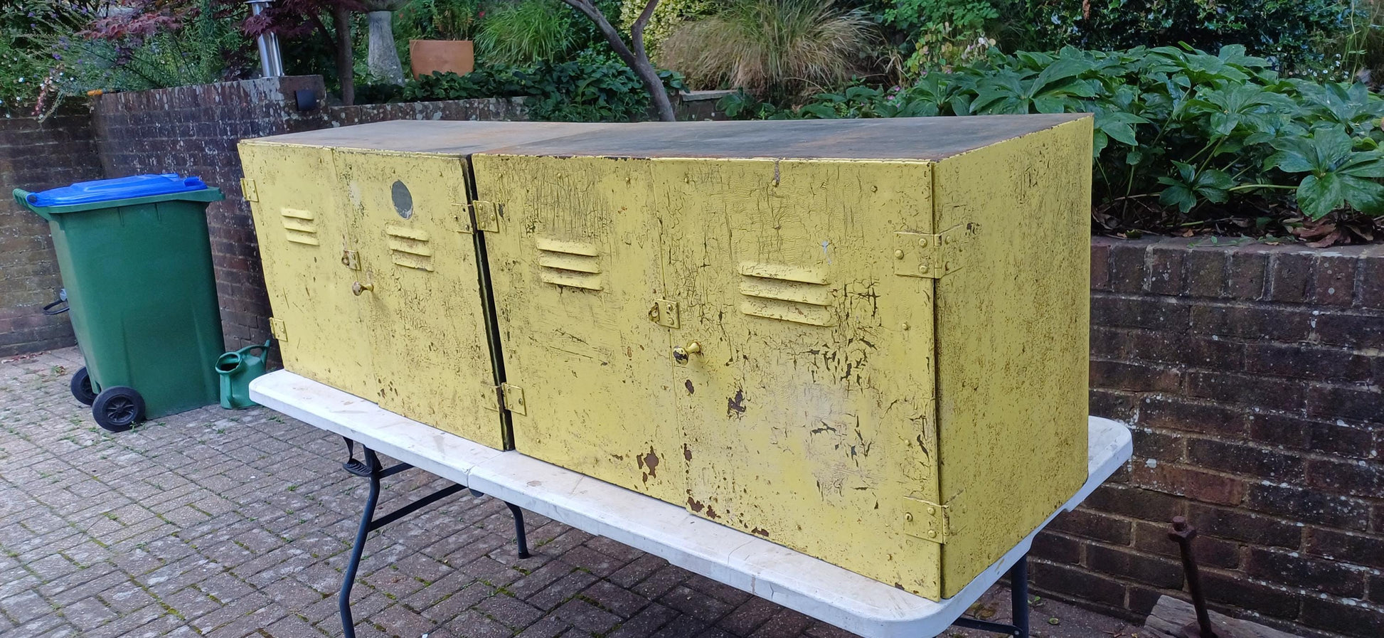 Pair of Industrial Metal Painted Storage Cupboards Project Freestanding or Wall Hanging.