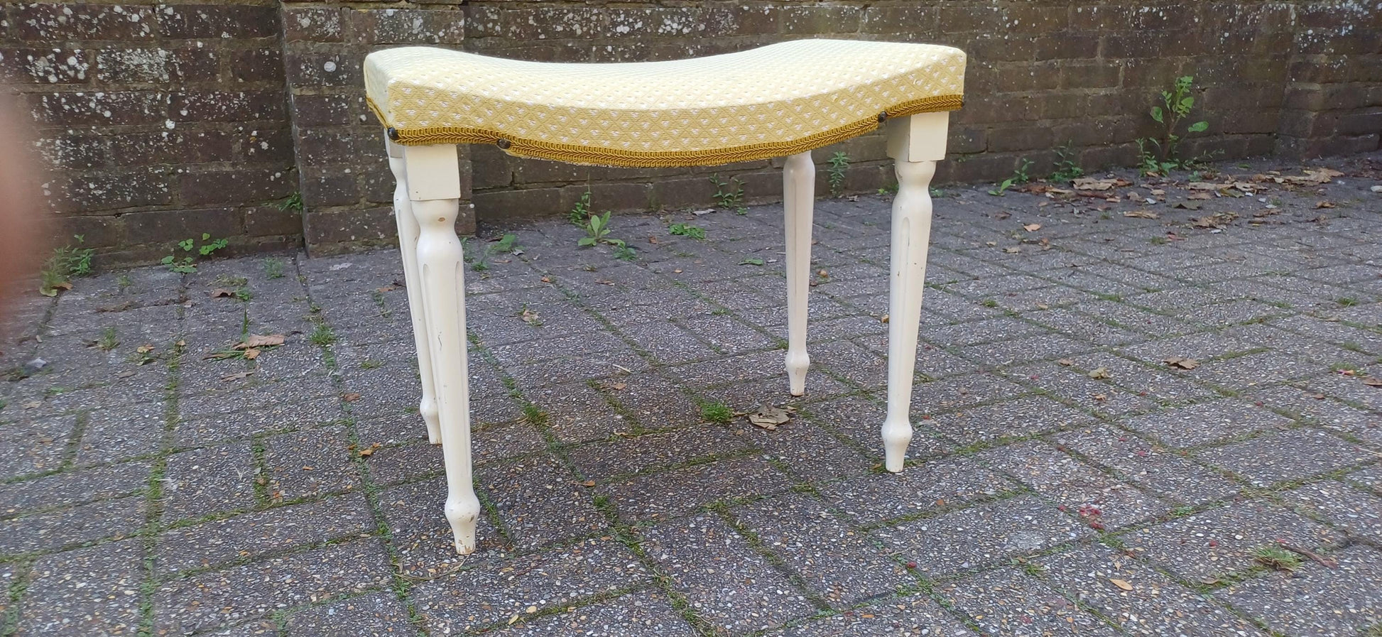 Vintage Retro Newly Upholstered Stool Painted White Wooden Legs Sherbourne.