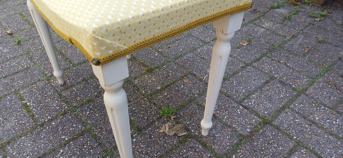 Vintage Retro Newly Upholstered Stool Painted White Wooden Legs Sherbourne.
