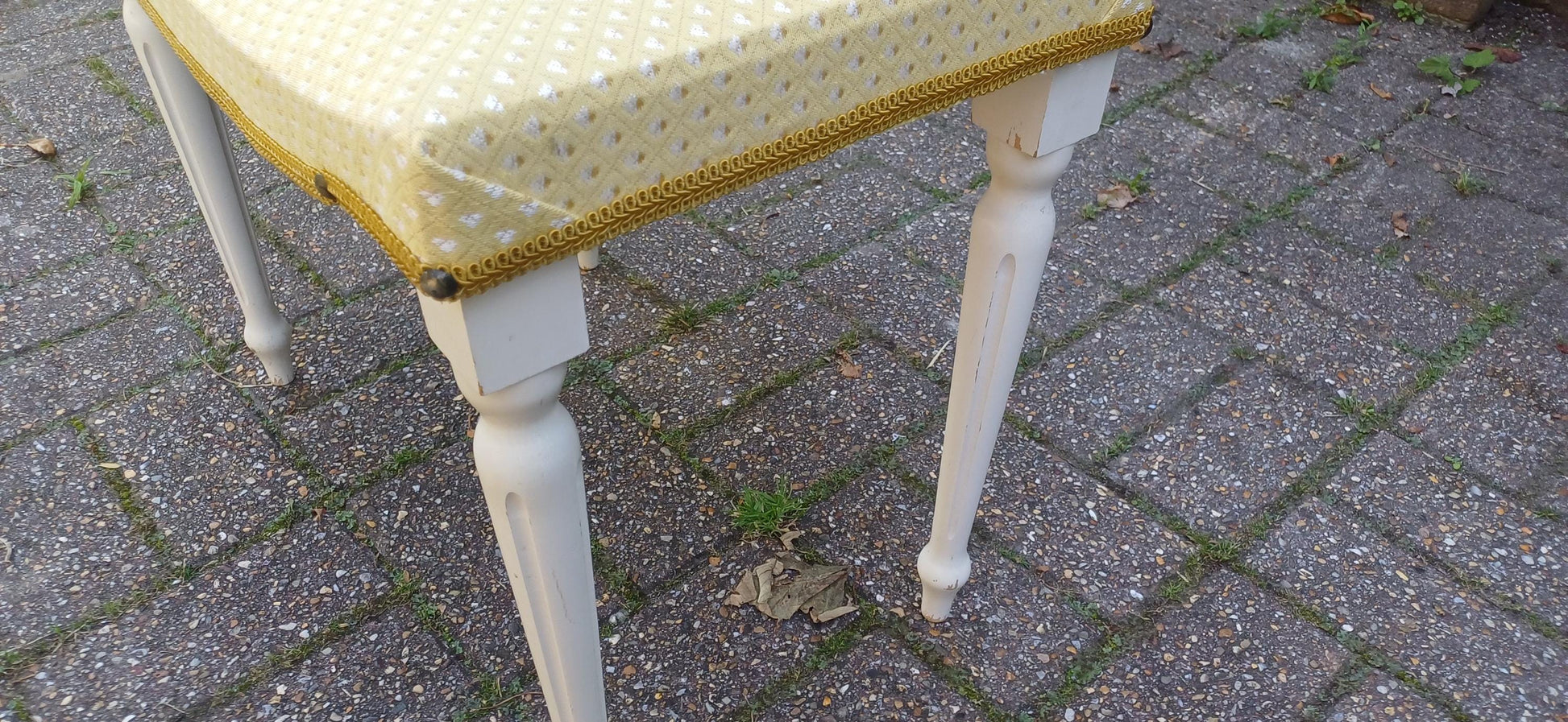 Vintage Retro Newly Upholstered Stool Painted White Wooden Legs Sherbourne.