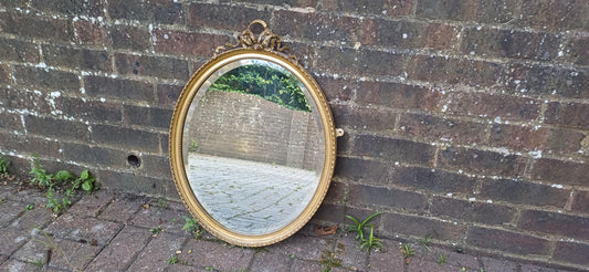 Vintage Late Victorian Gold Gilt Oval Decorative Wall Mirror Ornate Top Decoration