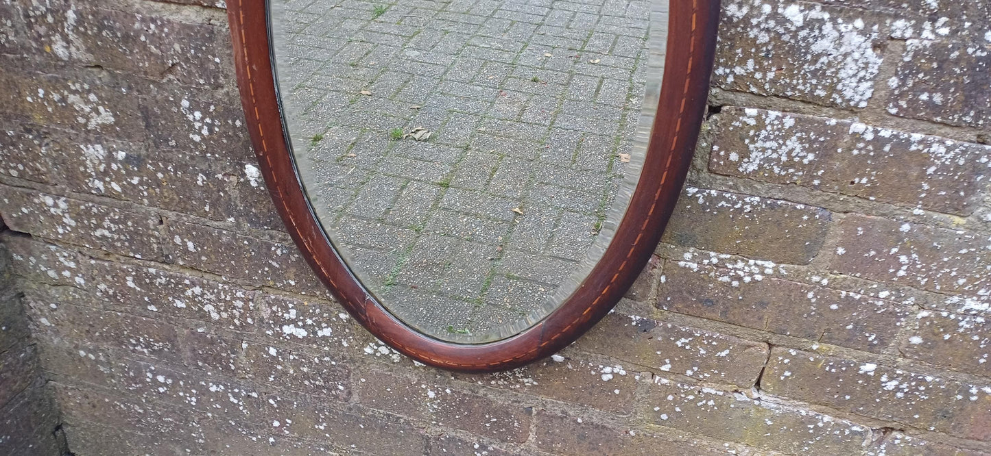 Vintage Inlaid Mahogany Oval Bevelled Mirror. Antique Reflections.