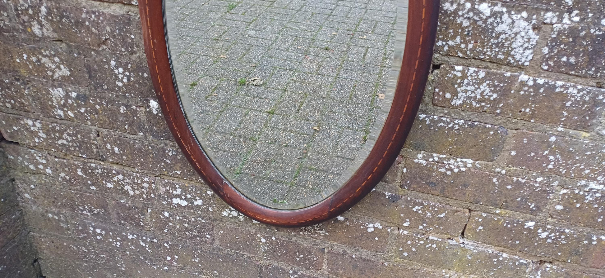 Vintage Inlaid Mahogany Oval Bevelled Mirror. Antique Reflections.